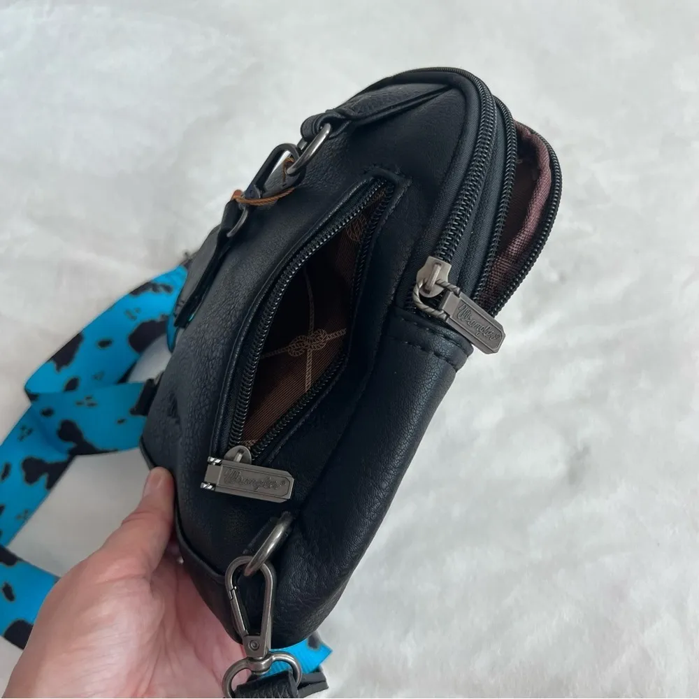 Wrangler Turquoise Cow Print Sling Bag - Image 9