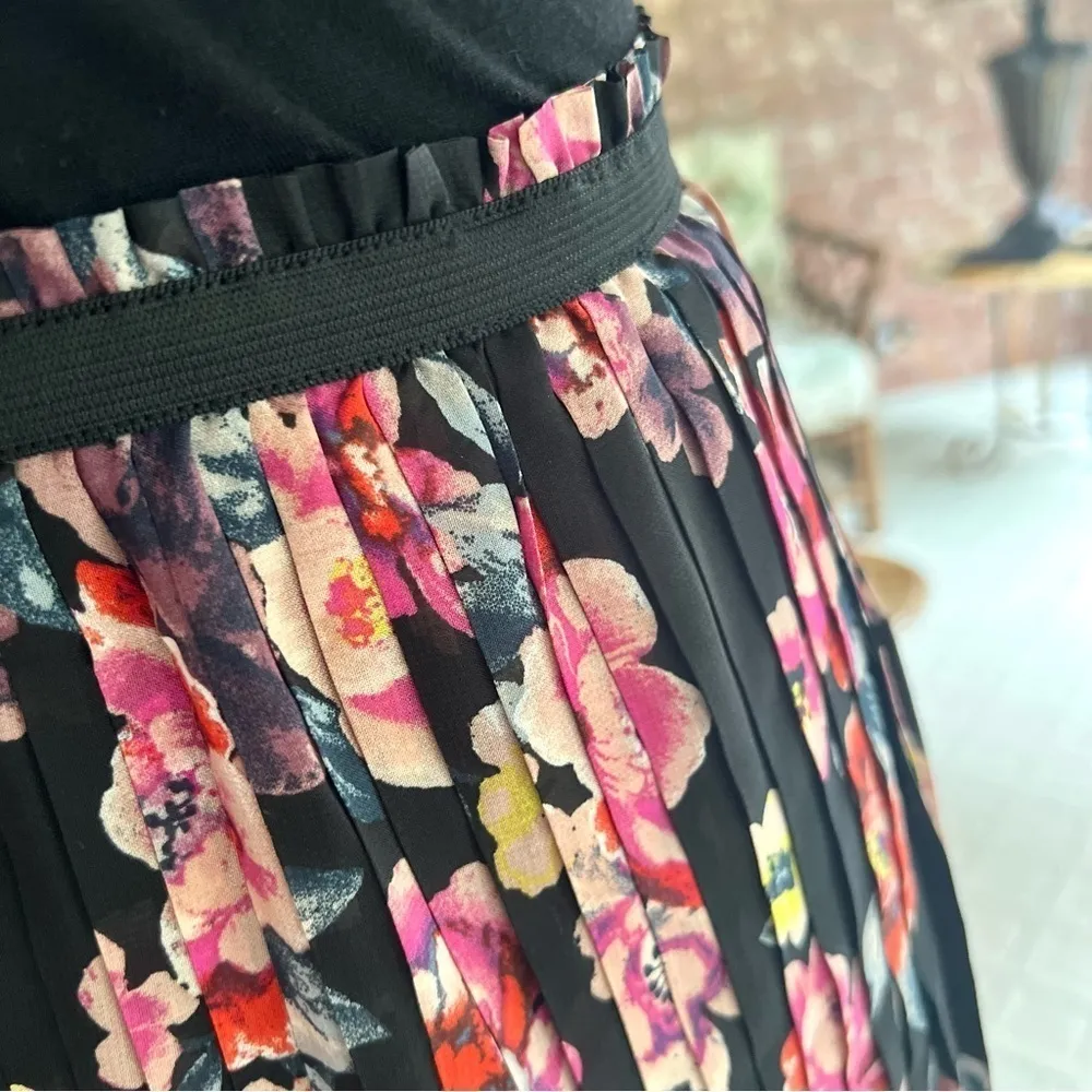 Xhilaration Dress Floral Pleated Black High Low S/M Party Office Lunch Brunch - Image 3