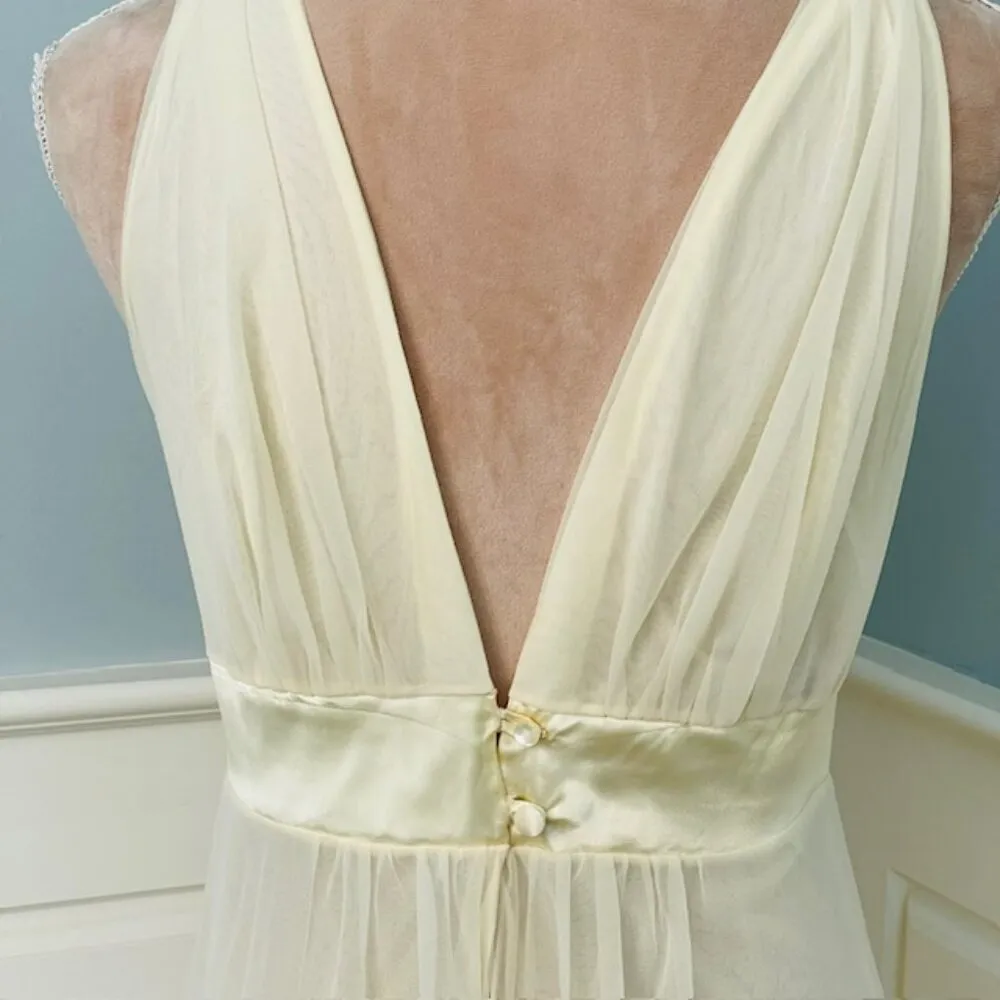 Gossard 60's Floaty Double Layer Sheer Nylon Chiffon Maxi VTG Nightgown Small Yellow - Image 4