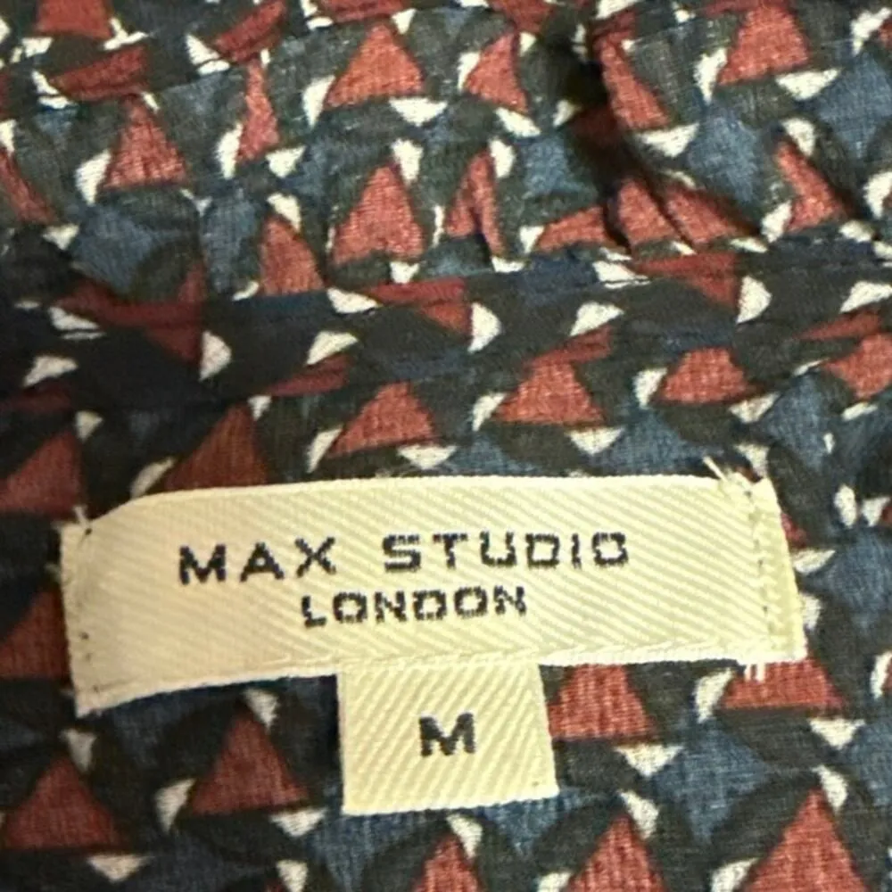 Max Studio Multicolor Geometric Long Sleeve Smocked Wide Leg Romper Jumpsuit M - Image 4