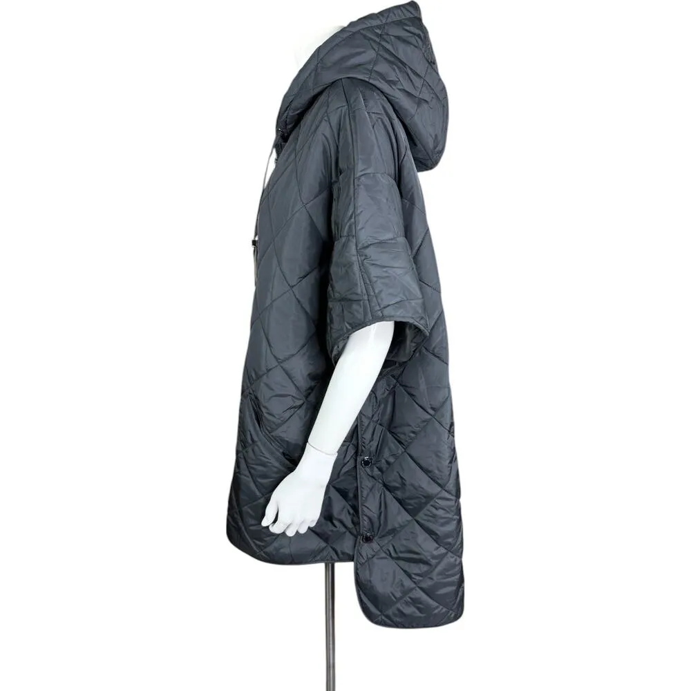 Dennis Basso Quilted Zip Front Poncho With Hood Black 1X Short Sleeve NWOT - Image 4