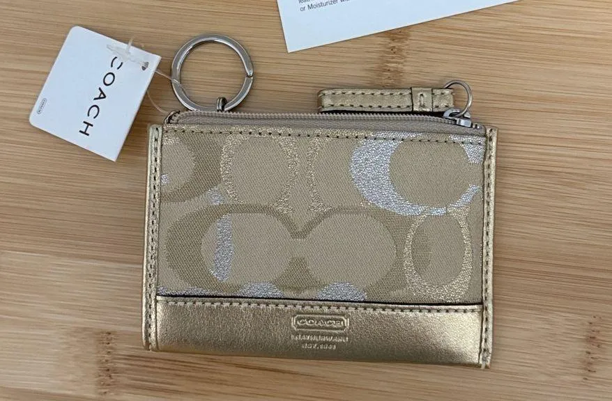 Coach Metallic Gold and Silver New with tag Card Holder with Key Chain - Image 5