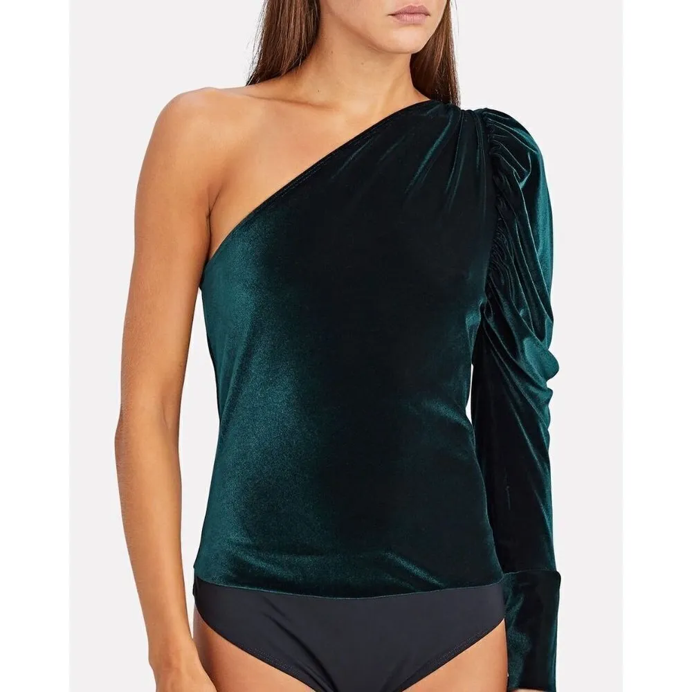 ALIX NYC Dakota Velvet Bodysuit in Jasper Large New Womens Top Blouse Blue - Image 13