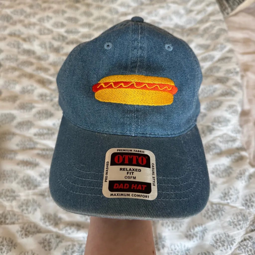 Brand New Hot Dog Embroidered Denim Hat Blue - Image 2