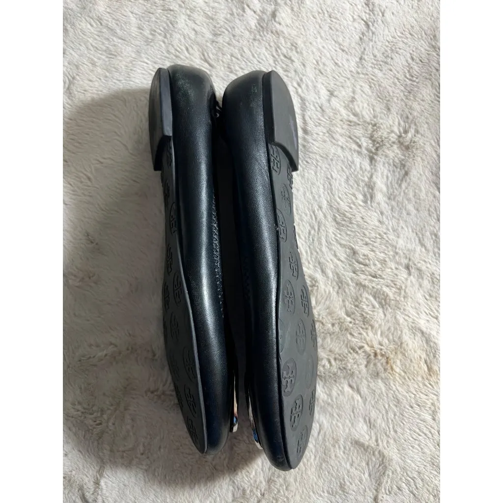 Tory Burch Womens Black Leather Minnie Travel Ballet Flats W/ Logo Medallion - Image 5