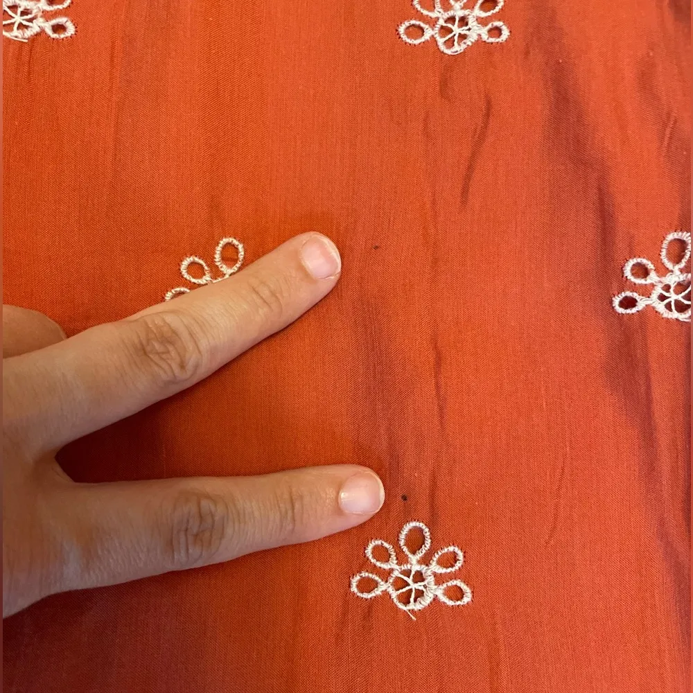 ZARA Ruffled Eyelet Embroidered Boho Long Sleeve Mini Dress in Coral Size S - Image 11