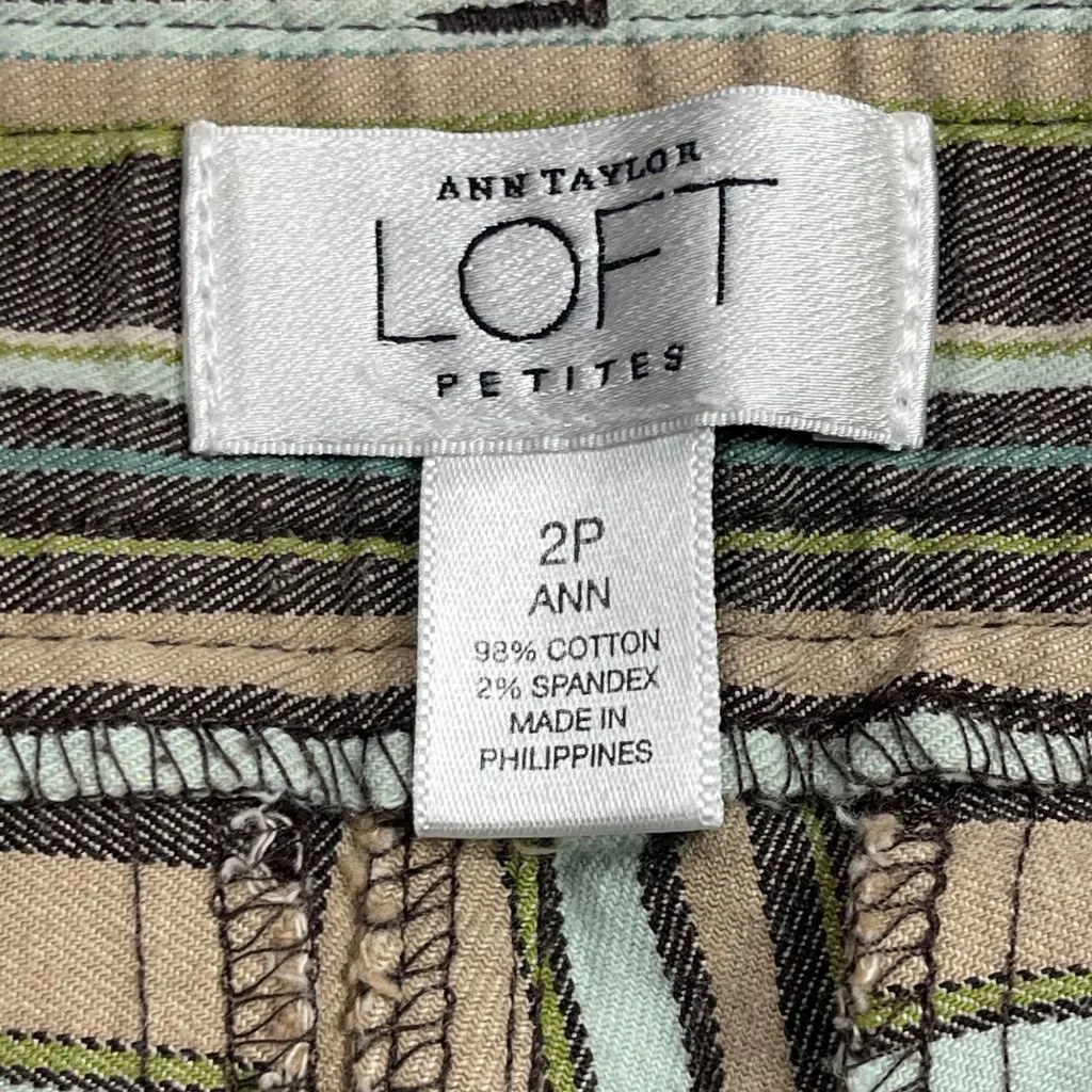 Ann Taylor LOFT Striped‎ Cropped Pants Women's 2 PETITE Pockets Neutral Cotton - Image 4
