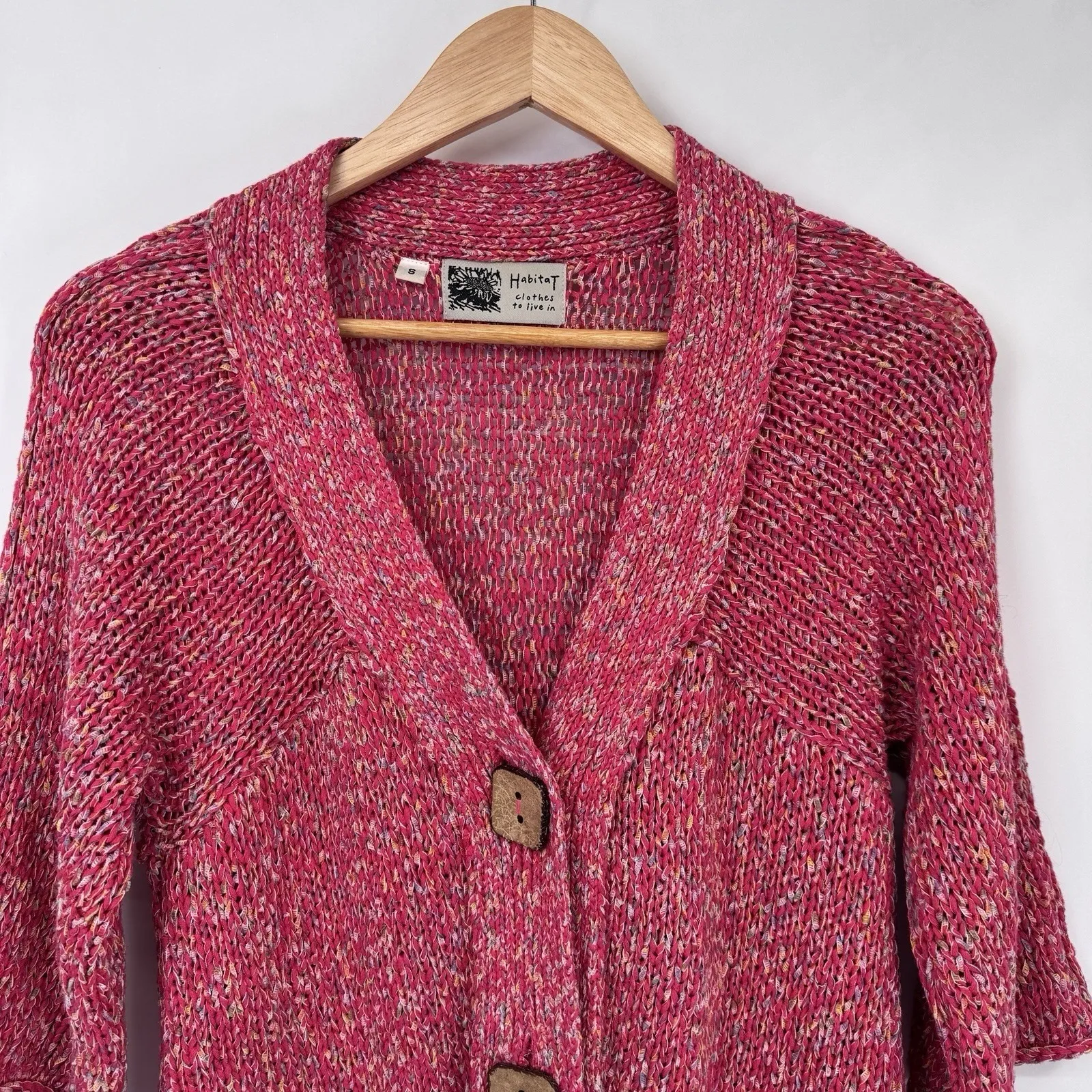 Habitat Cardigan Sweater Womens Small Pink Chunky Button Cotton Blend - Image 2