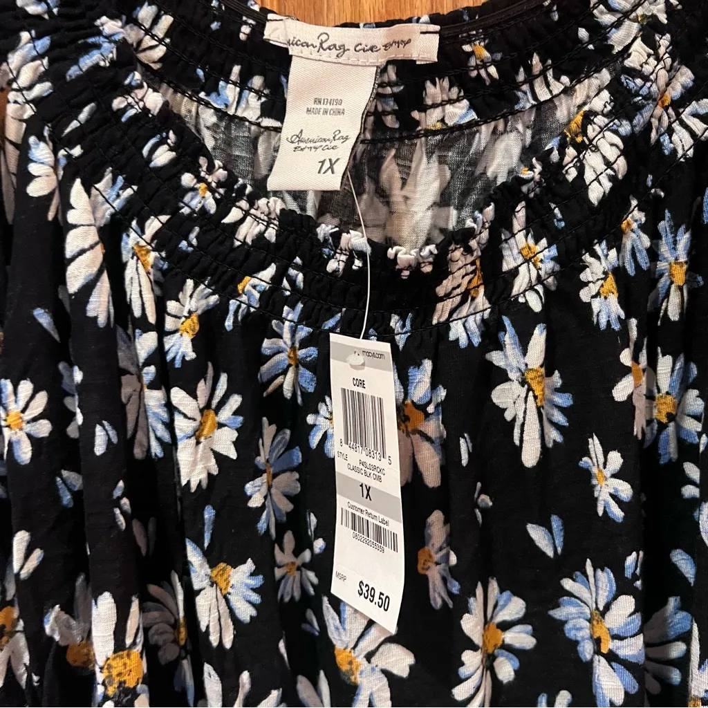 American‎ Rag Daisy Print Off-the-Shoulder Smocked Peasant Rayon Blouse Size 1X - Image 8