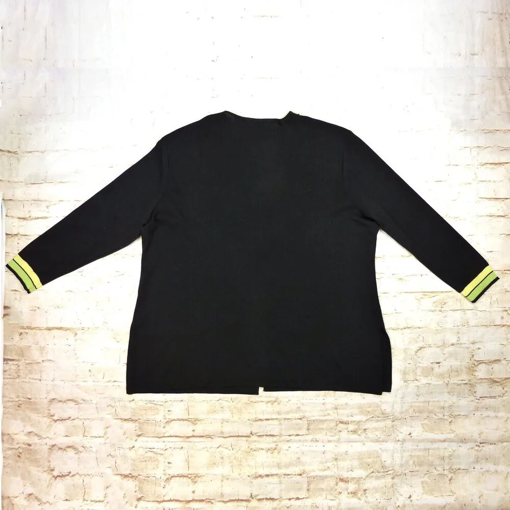 Exclusively Misook Cardigan Womens Plus 3X Black Green Yellow Trim V - Image 11