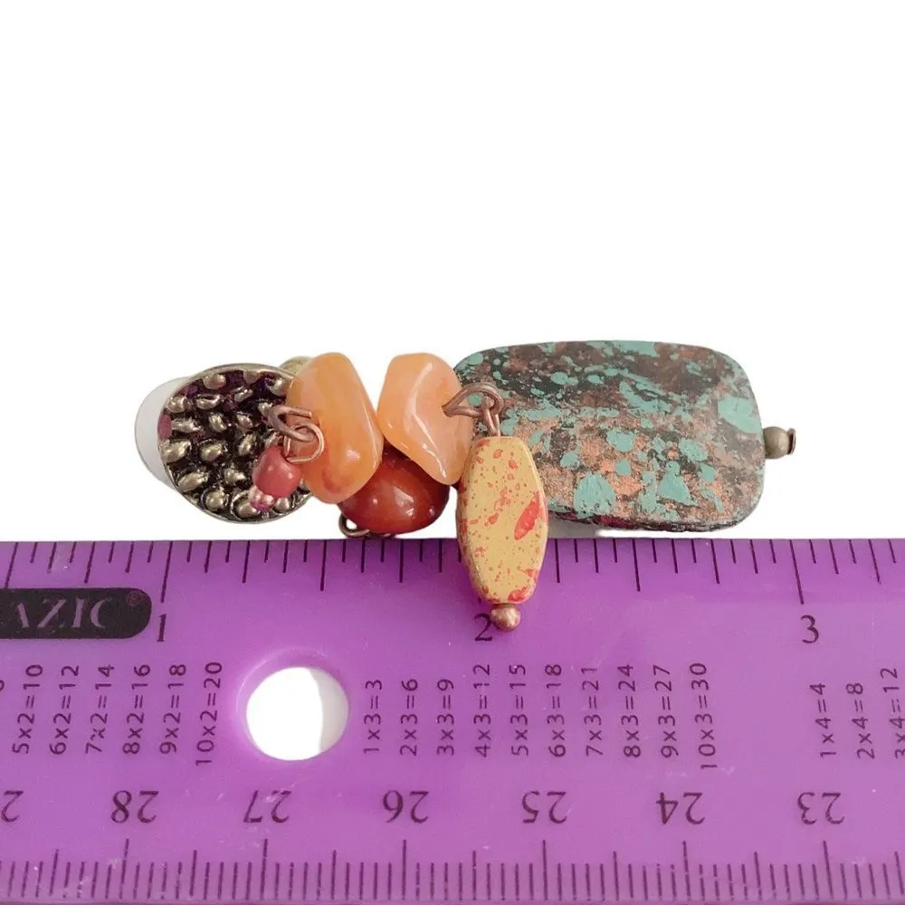 Bohemian Drop Disc Carnelian Ceramic Wood Multicolor Boho Post Stud Earrings - Image 5