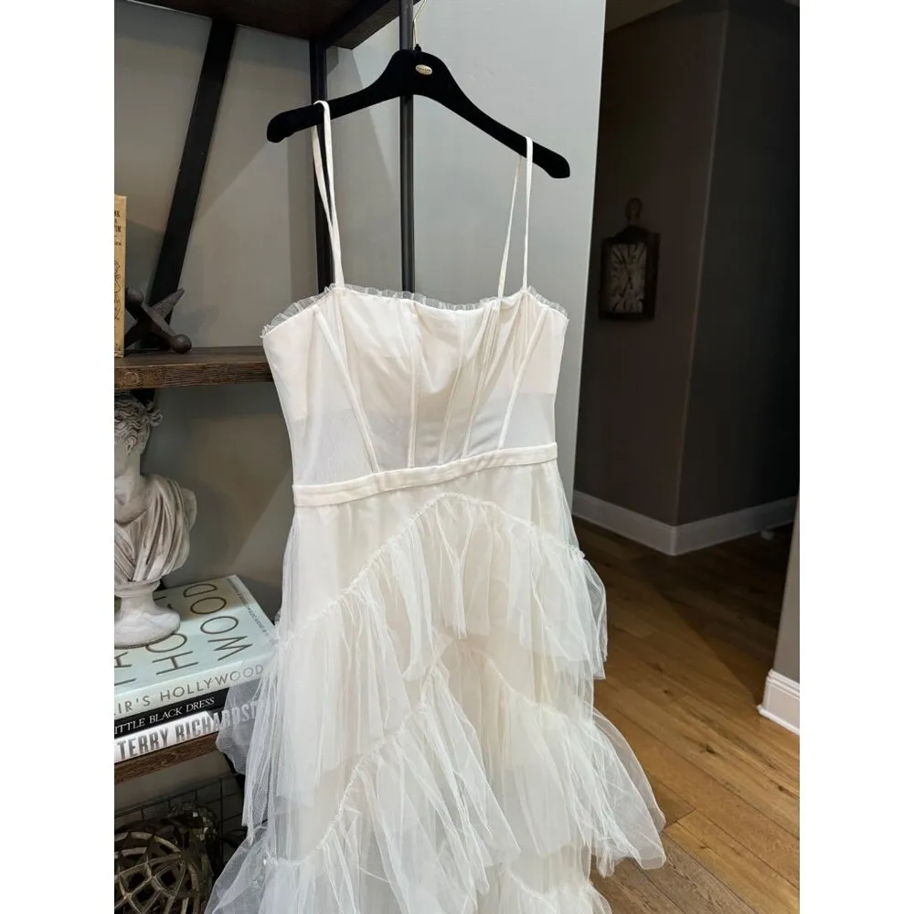 BCBGMAXAZRIA Oly Tiered Ruffle Tulle Evening Gown Gardenia Womens Size 14 - Image 6