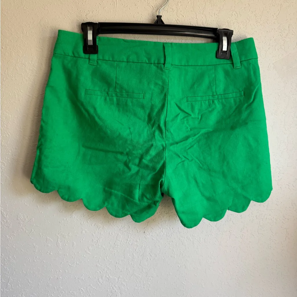 J Crew Green Linen Blend Scalloped Edge Shorts Womens 4 Beach Coastal Summer - Image 4