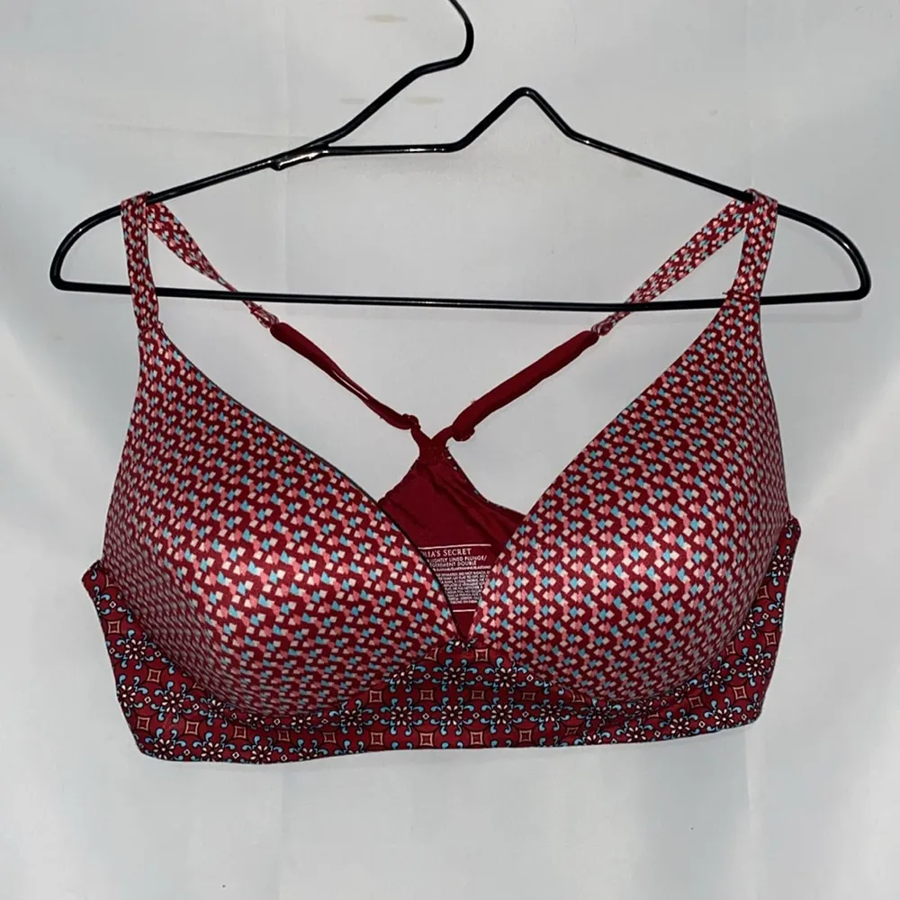 Victoria's Secret  SIZE 38 D Red Pink  Patterned Bra Lightly lined CLEAN - Image 5