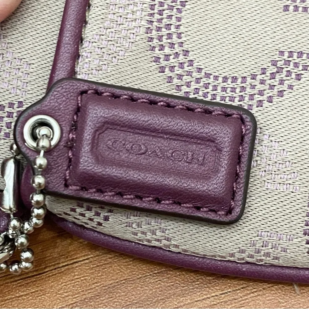 COACH OP Art Signature C Khaki Plum Sateen Wristlet Wallet - Image 9