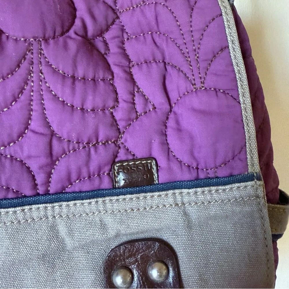 Fossil Key Per Purple Quilted Messenger Crossbody Bag Purse Tote - Image 7