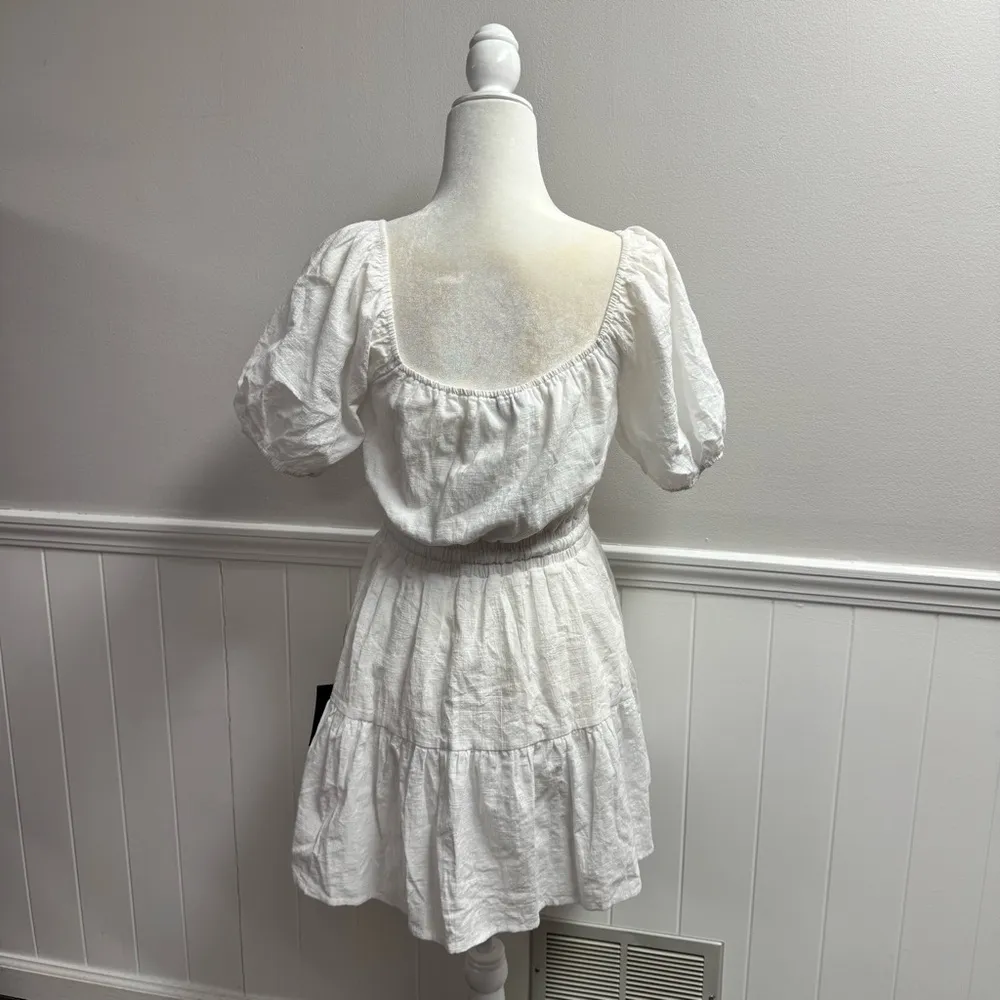 NEW Lulus Sunny Day Feeling Tiered Puff Short Sleeve Mini Dress White Small S - Image 14