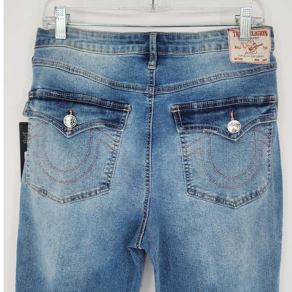 True Religion Halle Flap Skinny Raw Jeans - Medium Cloudless Wash Size 31 - Image 5