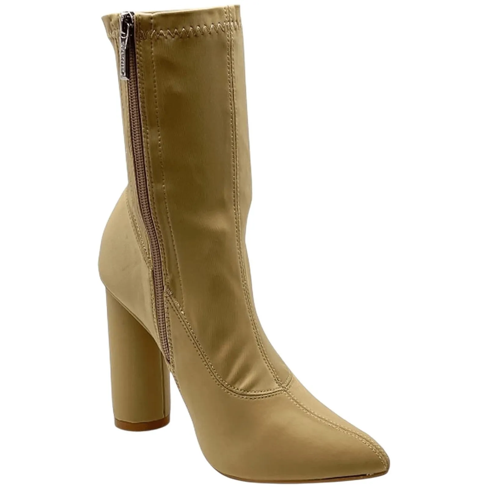 Cape Robbin Nude Suede Mid-Calf Pointed Toe Block Heel Side Zipper Boots - Image 2