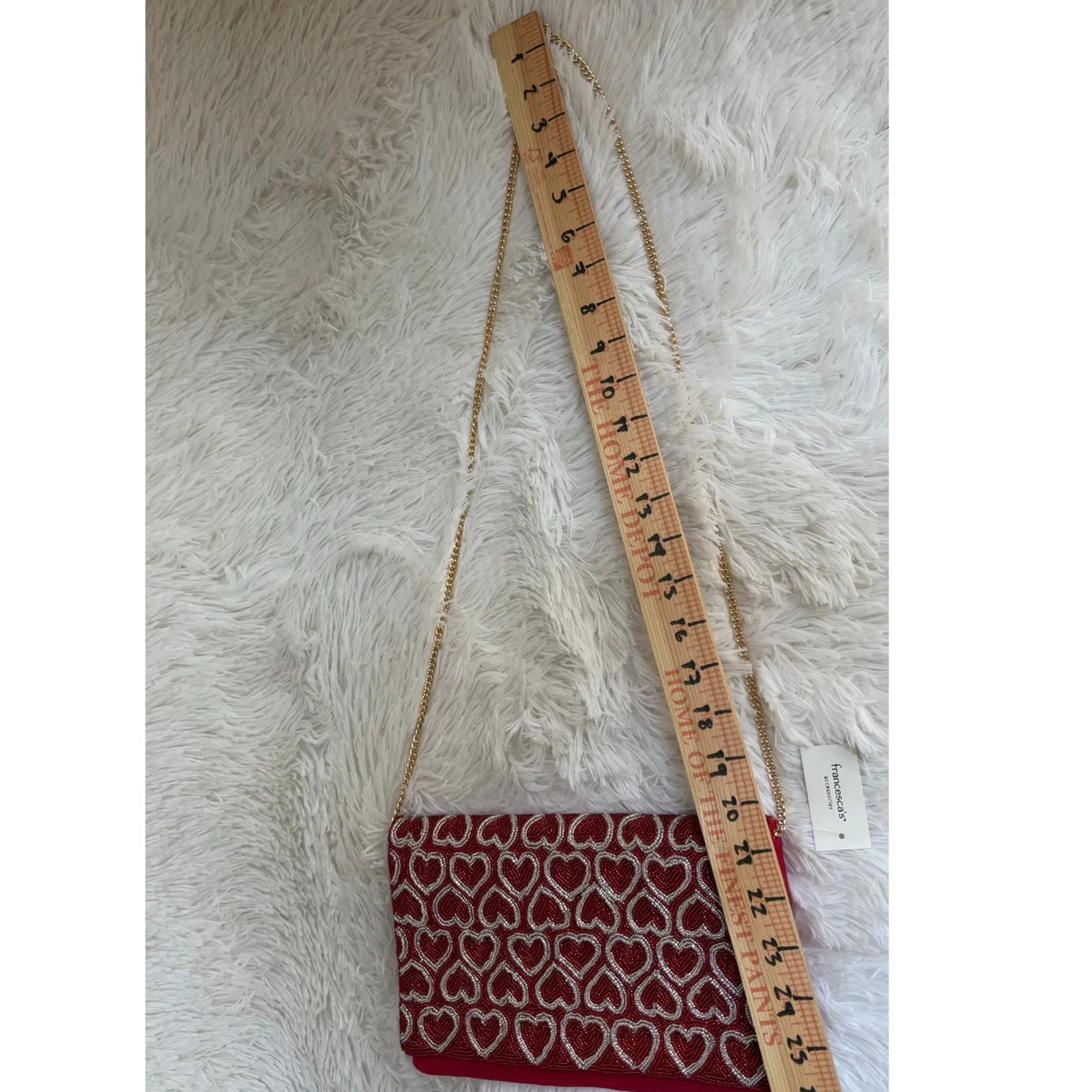 Francesca Clutch Evening Bag Gold Red Beaded Heart Chain Shoulder Strap NWT - Image 9