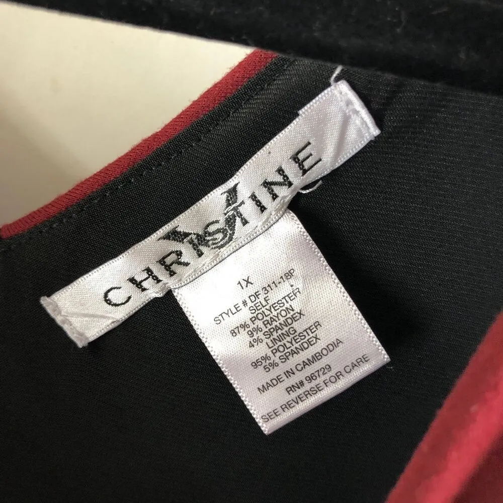 Christine V Burgundy & Black Sleeveless Knee Length Sheath Dress Pleated 1X - Image 3