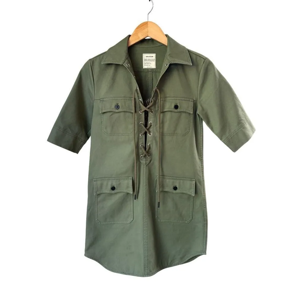 ZADIG & VOLTAIRE Green Military Lace Up Shift Dress With Embroidered Tiger - Image 4