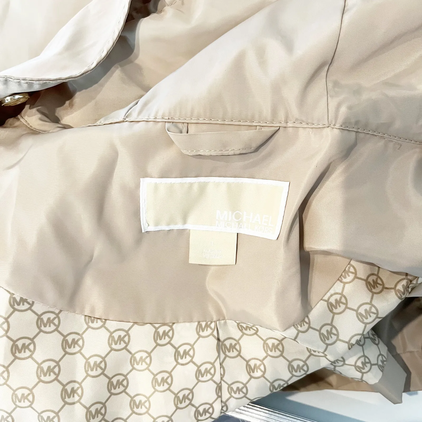 Michael Kors Hooded Longline Utility Trench Raincoat Jacket Tan Small - Image 2