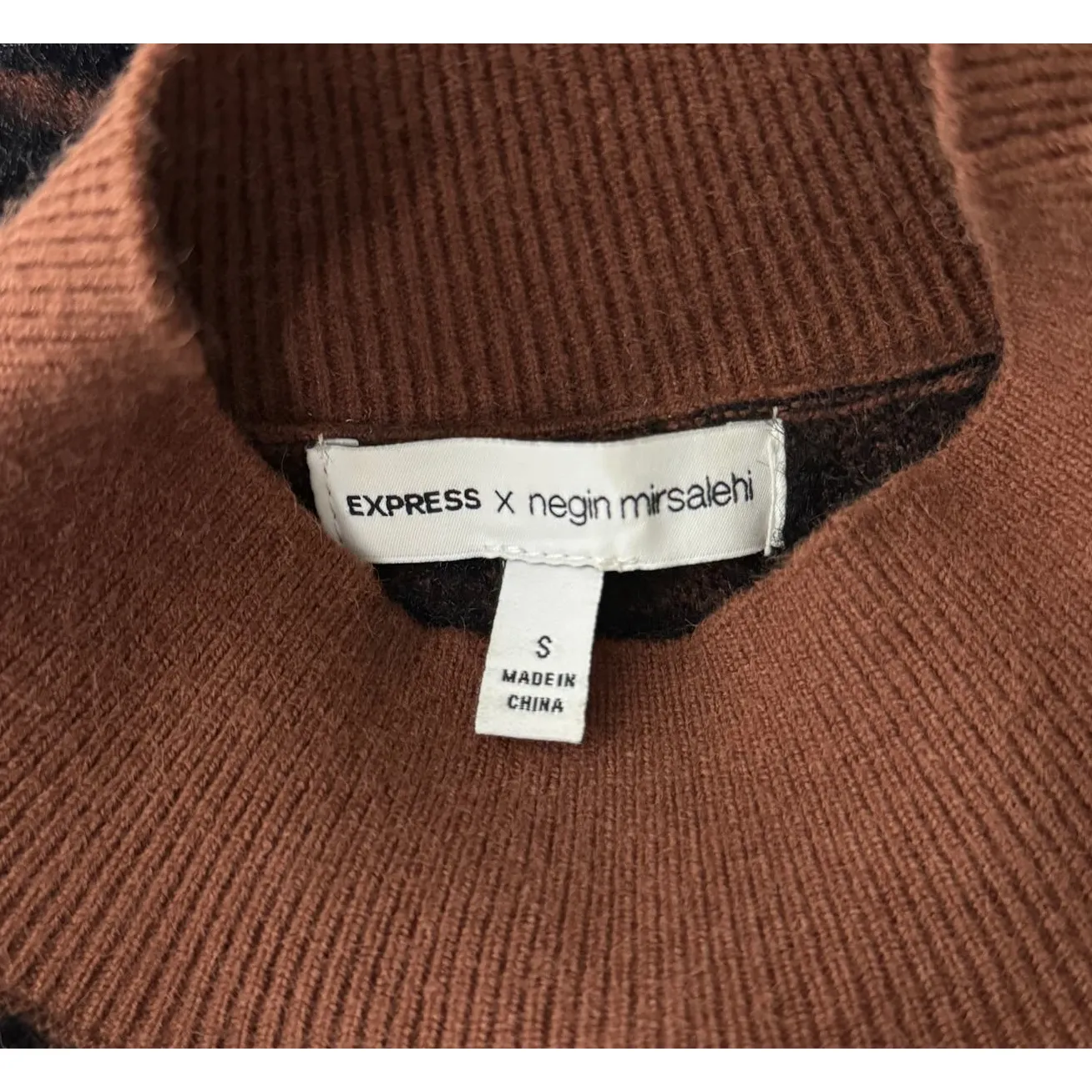 Express x‎ Negin Mirsalehi Sweater Womens Small Brown Black Tiger Stripe Edgy - Image 7