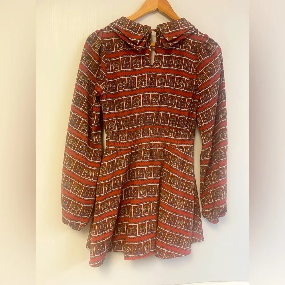 Spiral Girl Long Sleeve Mini Romper Vintage pattern snap bottom collared Size 2 - Image 2