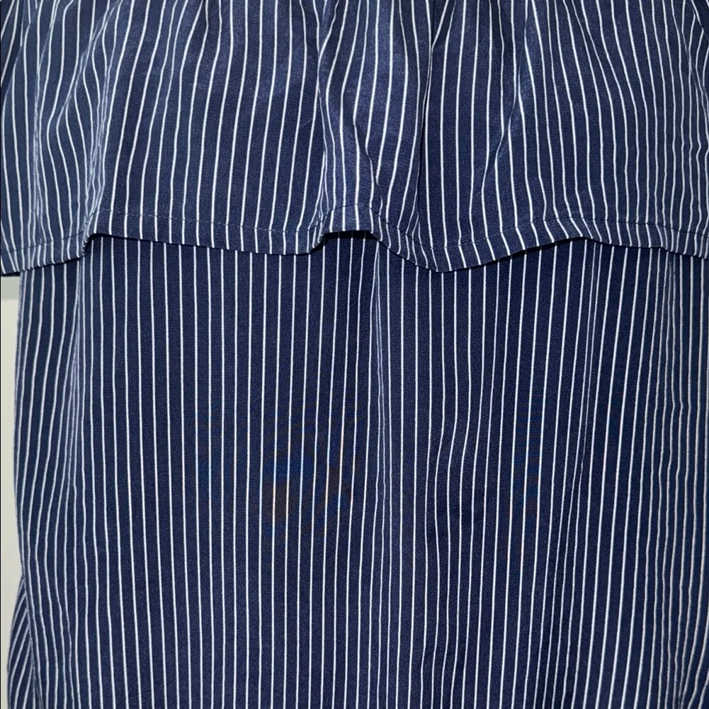 Madewell Blue Pinstripe off Shoulder Silk Balcony Shirt Top Women's Small - Image 4