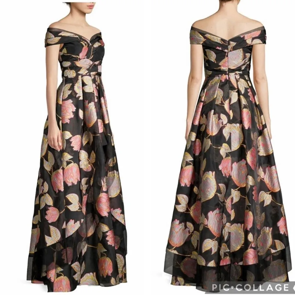 Aidan Mattox Floral Jacquard Off Shoulder Gown - Image 5
