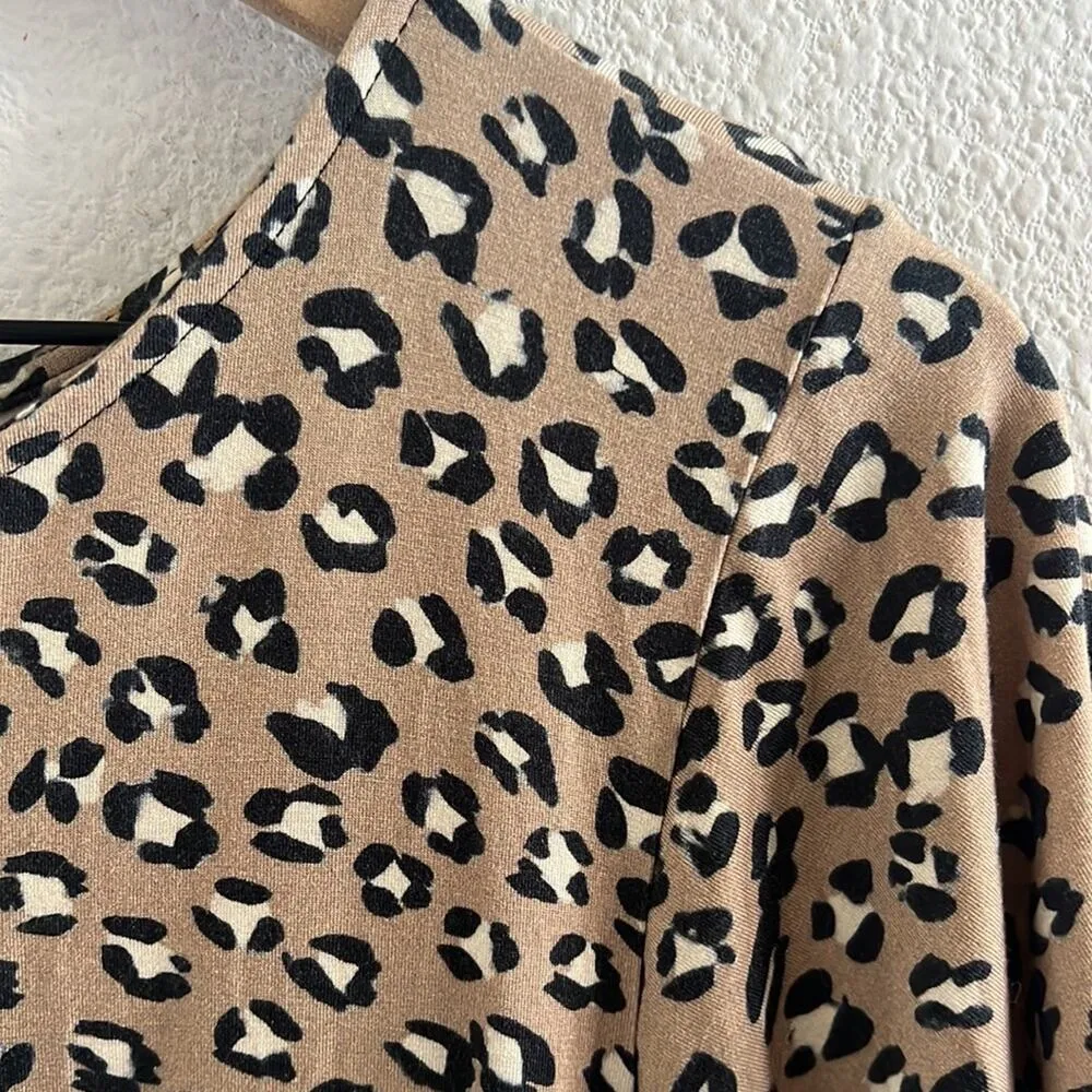 Vermilli Hawaii Leopard Print Stretch Dress Ruffle Detail Swim Cover Small Brown - Image 3