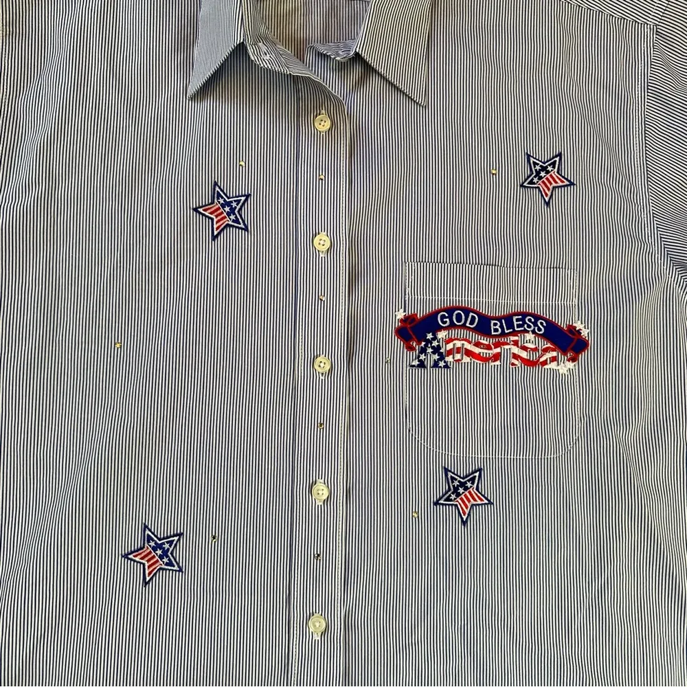 Las Olas large blue white stripe patriotic button long sleeve shirt - Image 10
