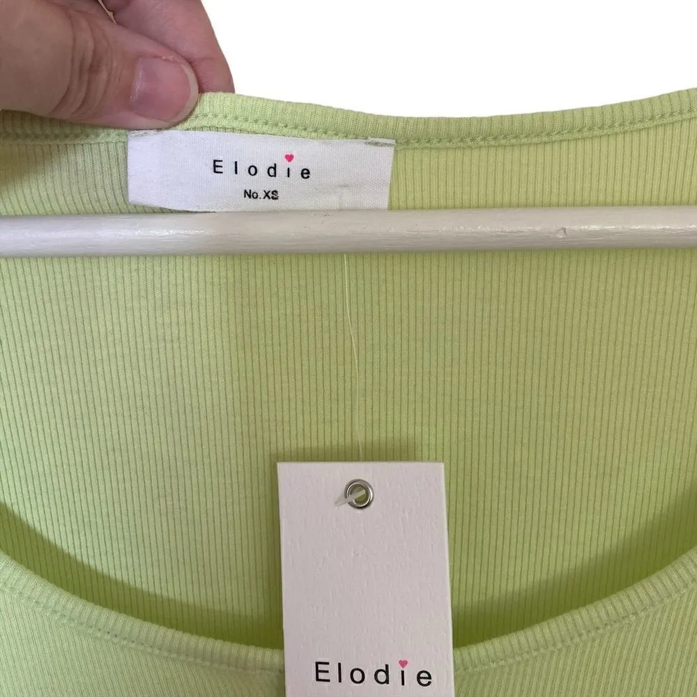 Elodie Nordstrom green ribbed long sleeve zipper crop top XS NEW crew neck - Image 3