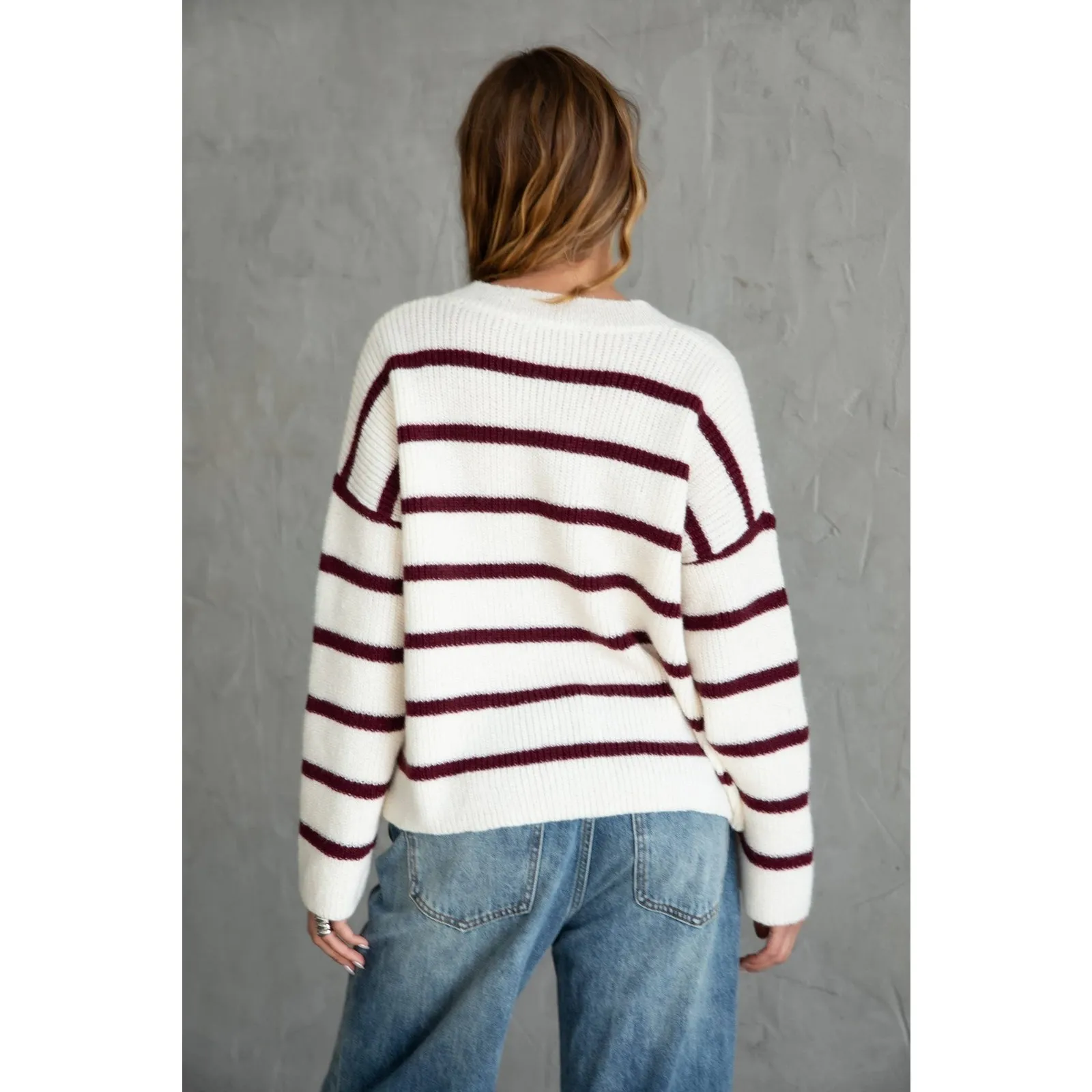 Burgundy Stripe Sweater - Image 3