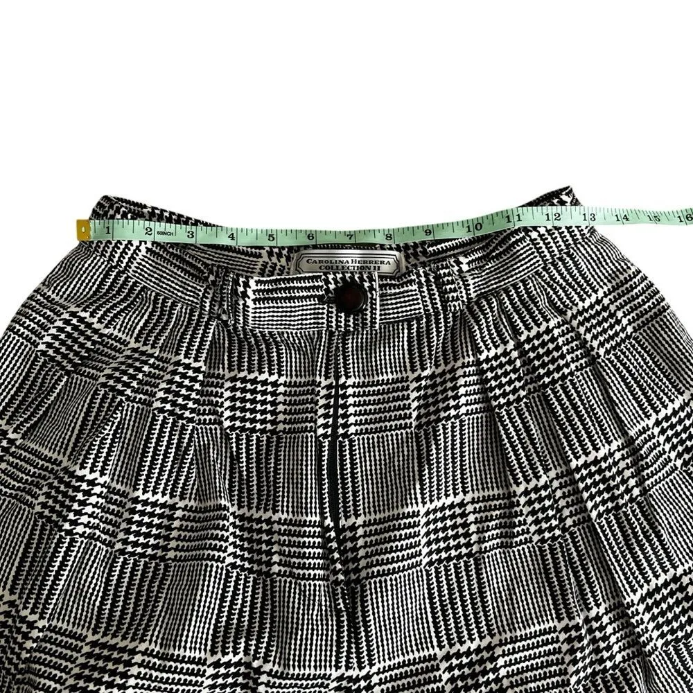 Carolina Herrera 100% Cotton Houndstooth Tapered Trousers Black White Sz S - Image 5