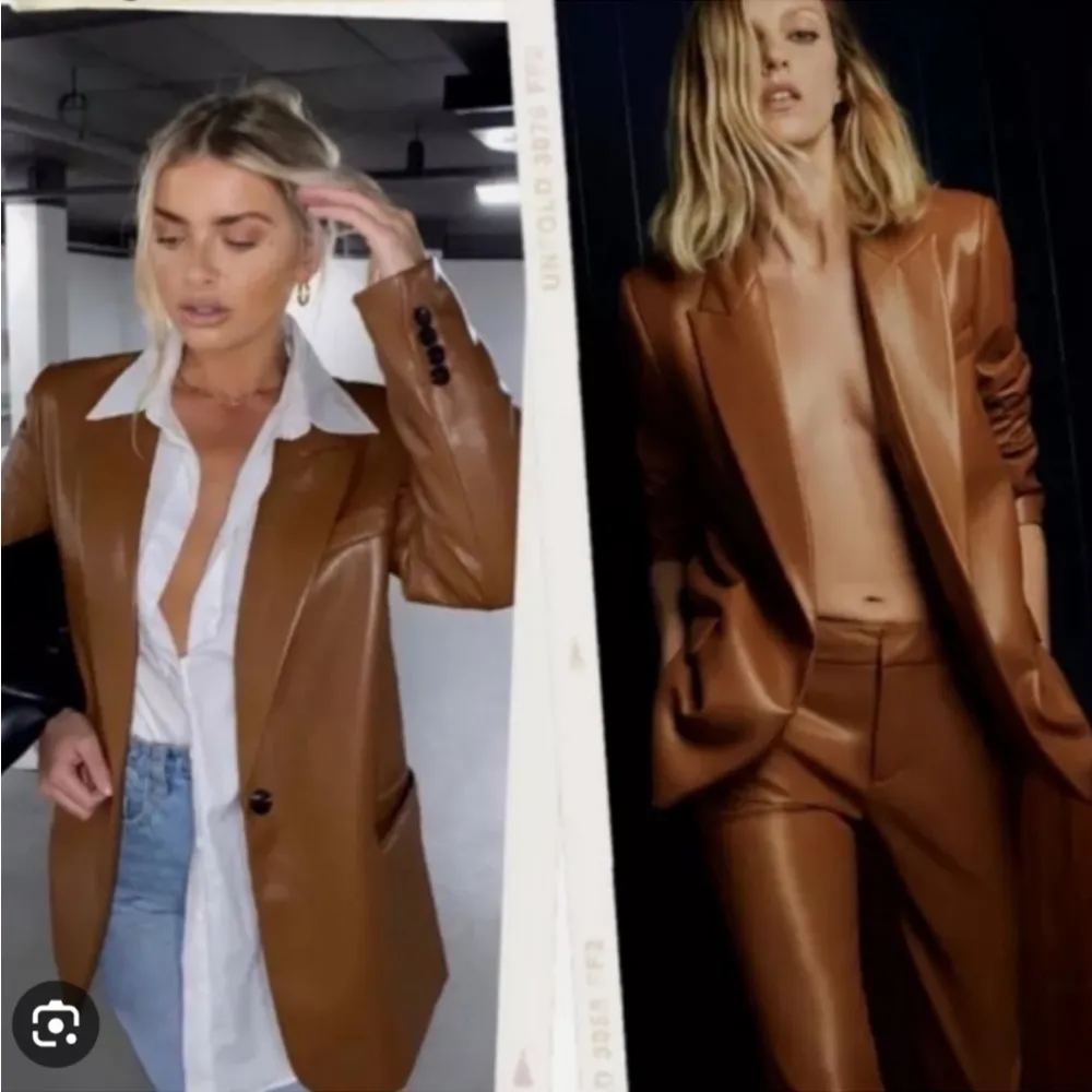 Zara FAUX LEATHER MENSWEAR STYLE BLAZER Brown Size S NEW - Image 3