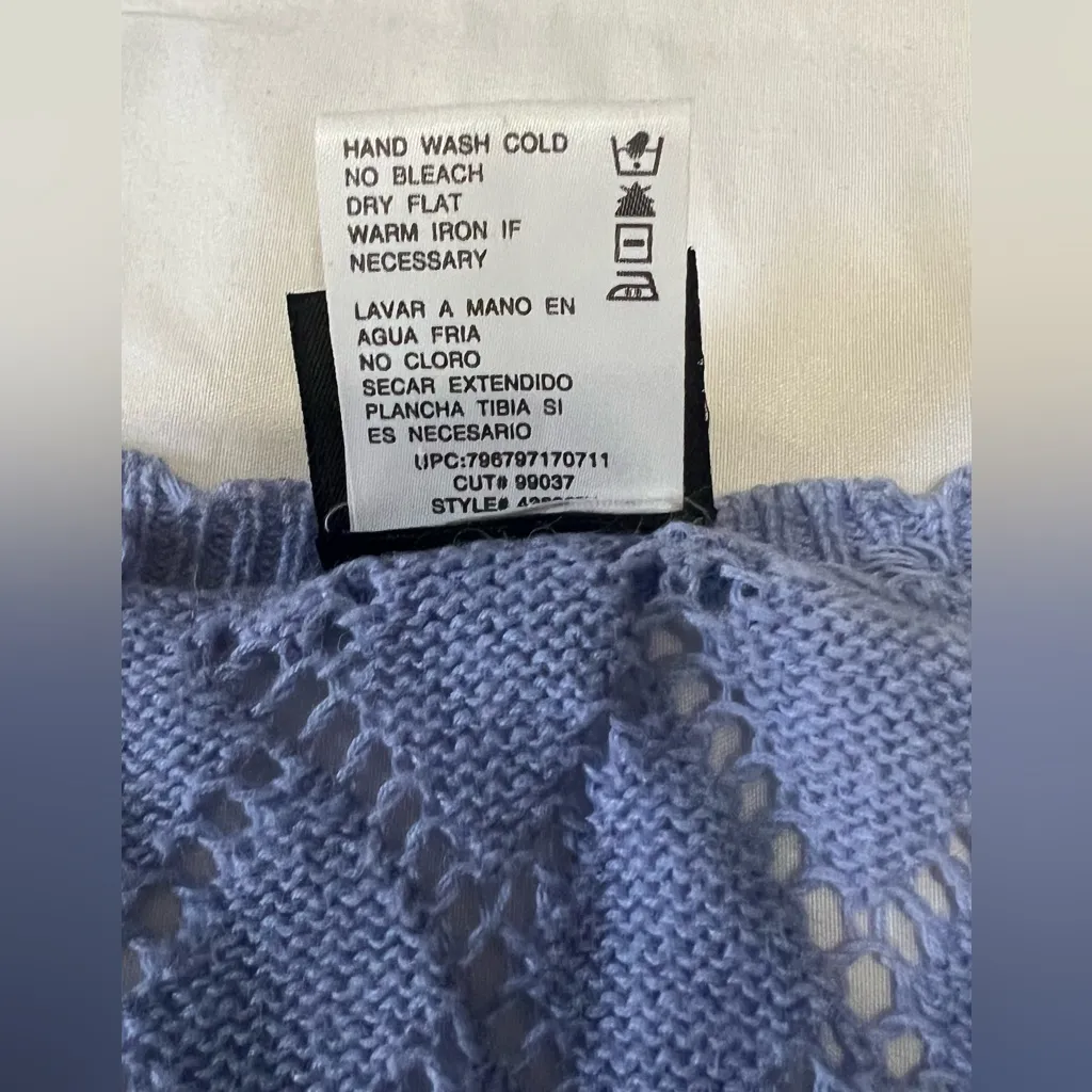 Blue/Lavender Pointelle Knit Short-Sleeve Cardigan – Size Small - Image 10