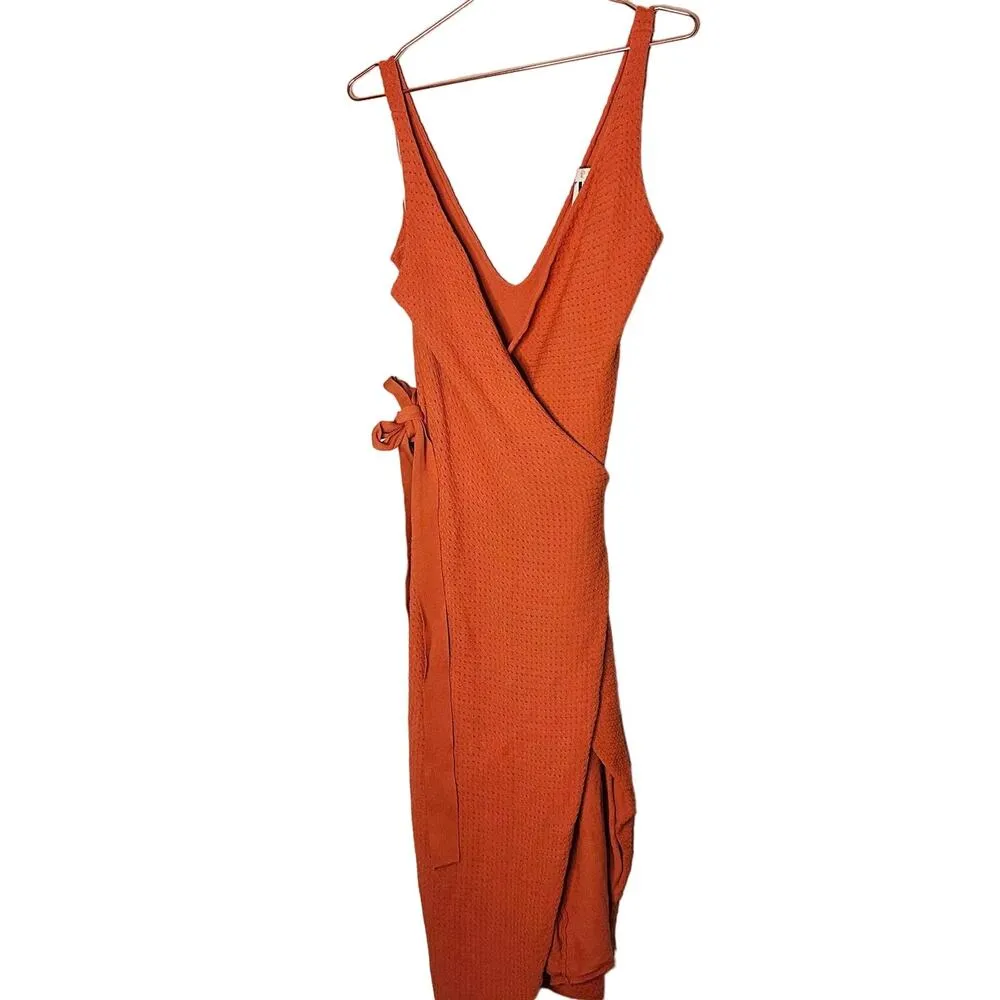 The Jetset Diaries Flowers on the Wall Rustic Orange Wrap Tie Dress Size Large - Image 3