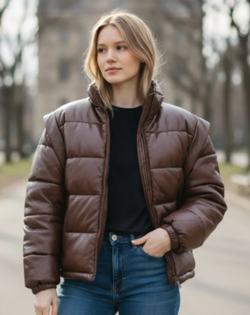 NWT We Wore What Snap-Off Sleeve Faux Leather Puffer Jacket - Image 1