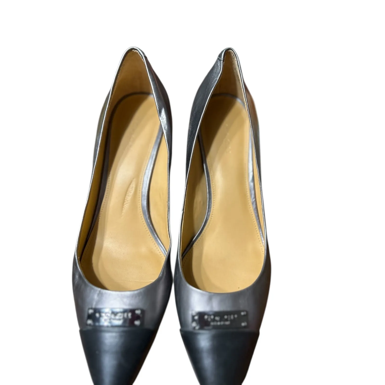 Coach Black Silver Pointed Toe Kitten Heel Pumps Women's Size 9B - Image 7