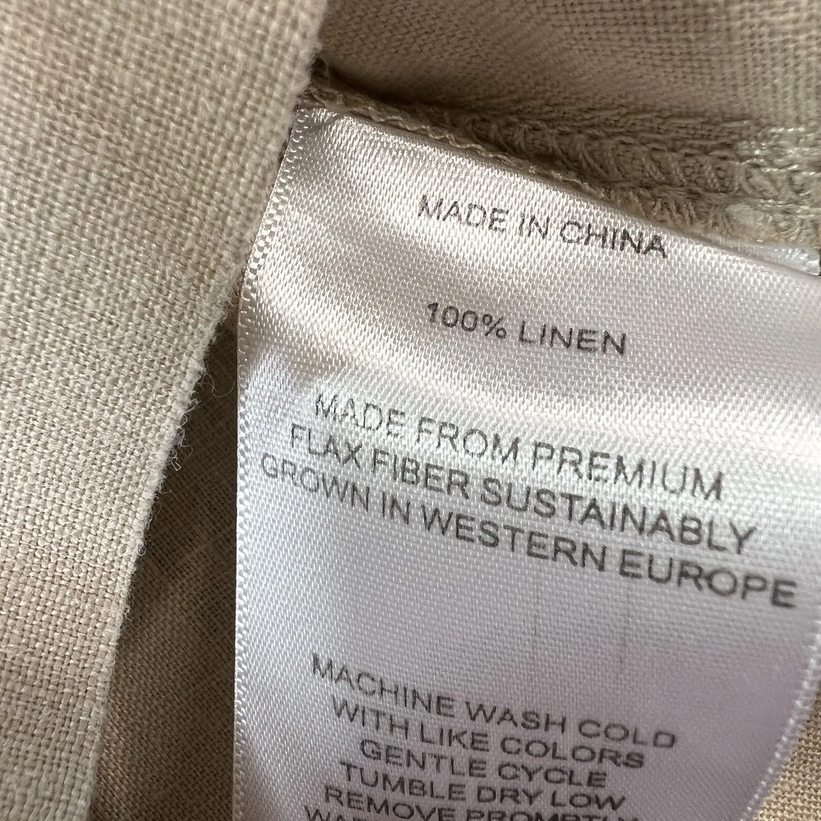 Quince Women's European Linen Short Sleeve Shirt Top Large‎ Beige Tan Button Up - Image 5