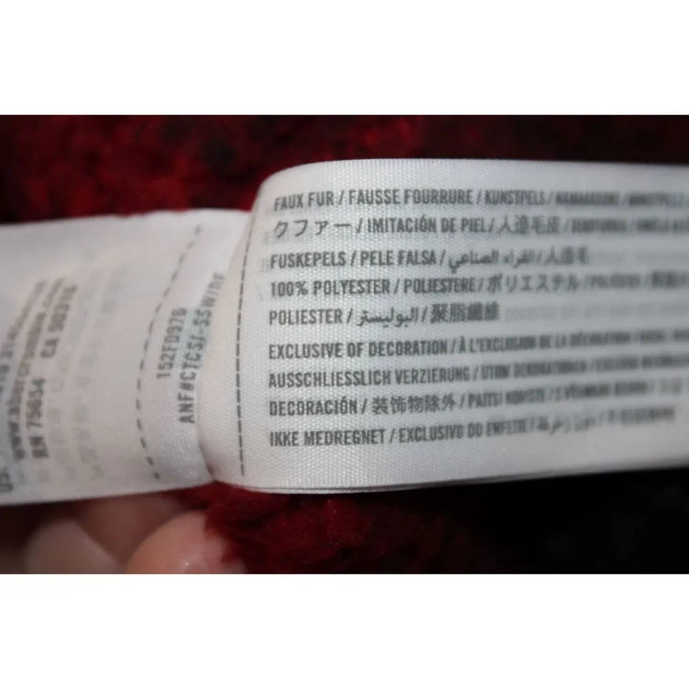 Women Abercrombie & Fitch Red Black Fleece Zippered Teddy Jacket Coat Size Large - Image 4