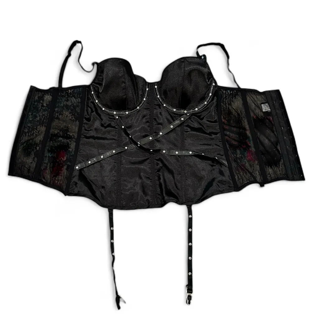 Frederick's of Hollywood Black Faux Leather Studded Corset 38 - Image 3