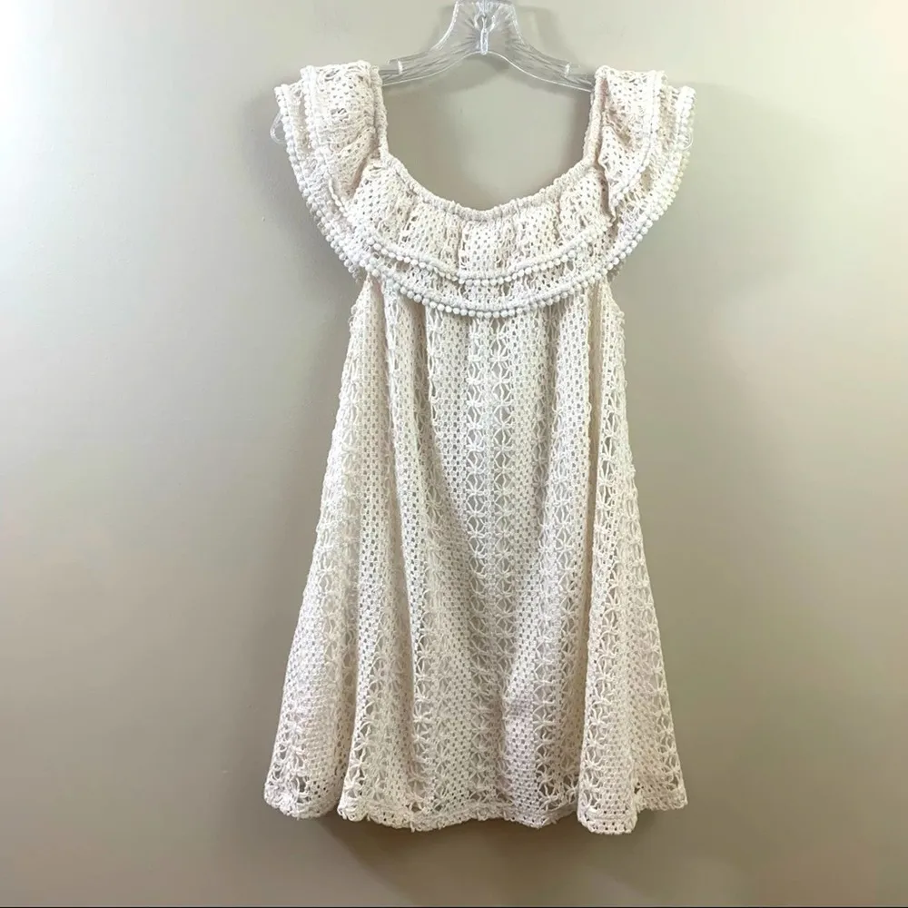 Sezane Crochet Lace Cream Off the Shoulders Mini Dress - Image 7