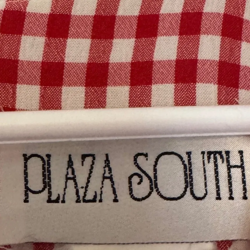 Vintage sz M Women Red Gingham Plaid Crochet Tiered Tie Waist Zip Maxi Dress 90s Size M - Image 10