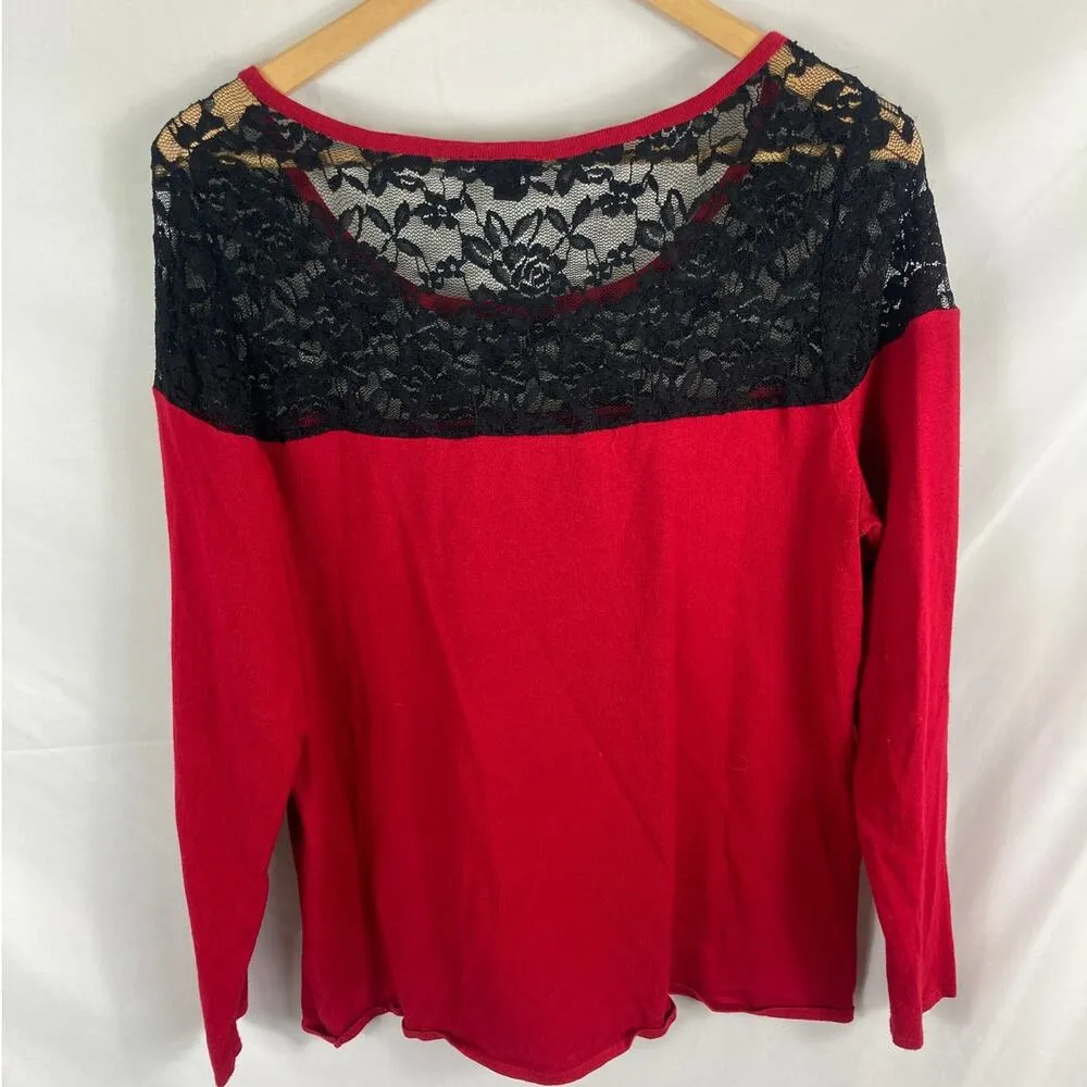 Torrid  Pullover Lace Yolk Sweater Red Black Size 0 / Large - Image 6