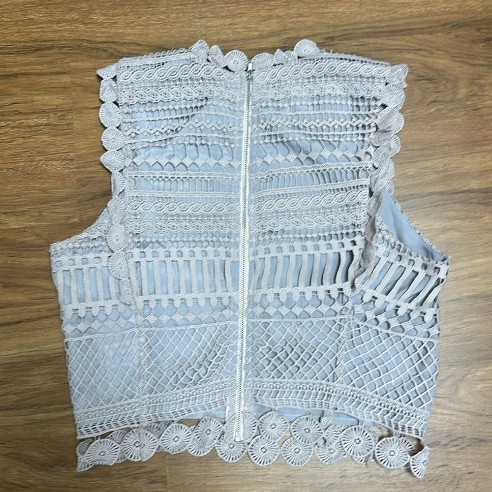 Design Lab Lord & Taylor Lace Crop Top Mauve Tan Women’s Sz L Size L - Image 8