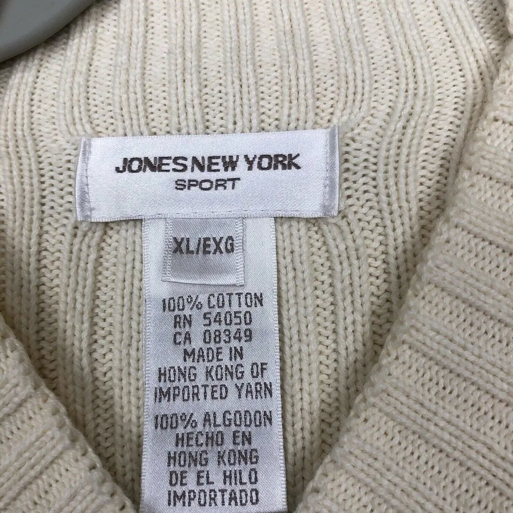 Jones New York Sport Size XL Mock Neck Sweater Cream Ribbed Knit Pullover - Image 8