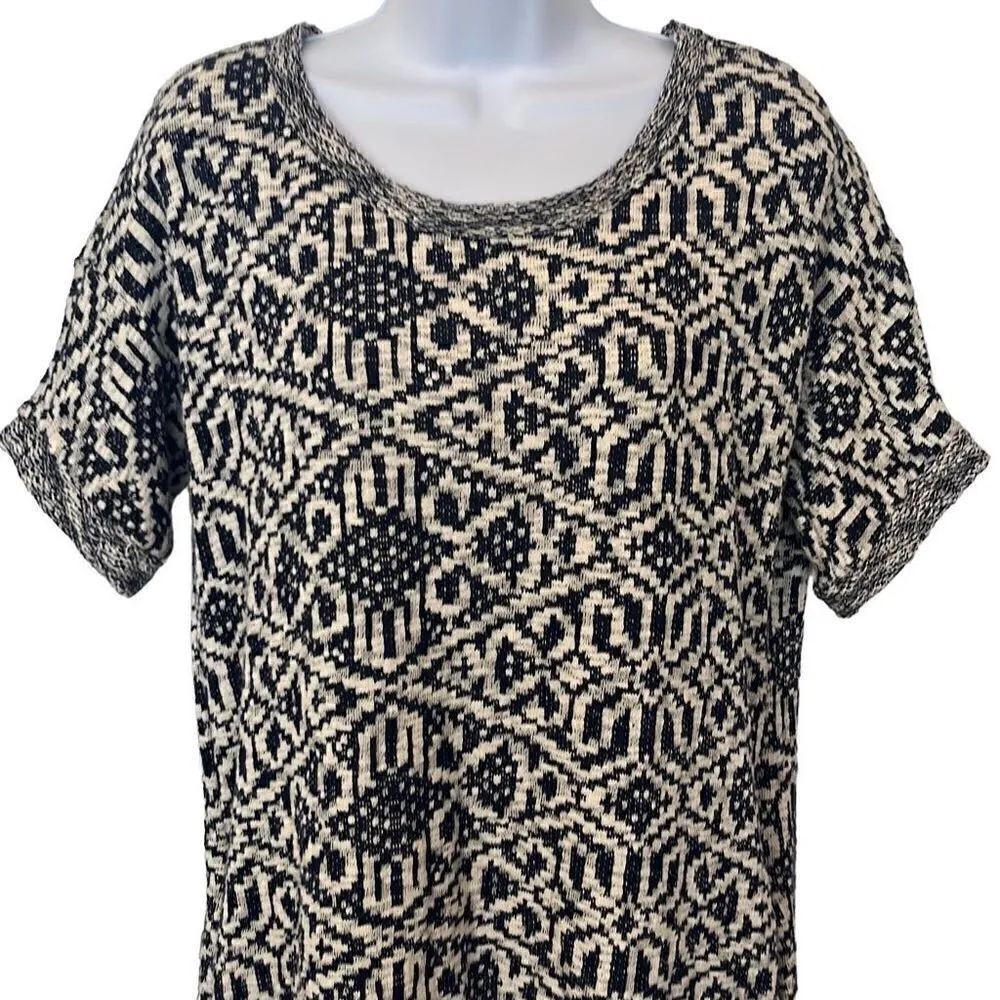 Dee Elle EUC Blue White Nordic Abstract Print Short Sleeve Sweater Dress Tunic S - Image 3